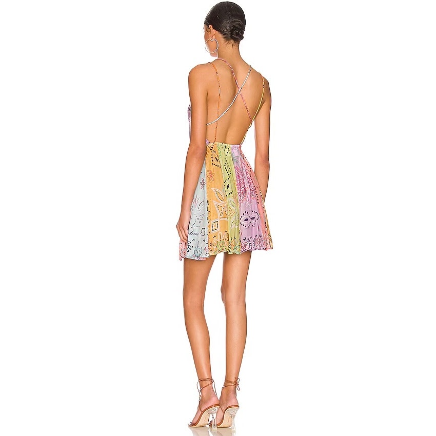 Sundress Crystal Halter Mini Dress Xs Saint Tropez Patchwork Open Back Nwt Boho — image 6 of 8